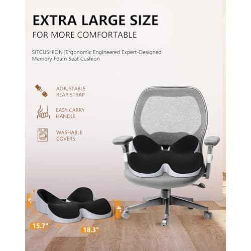 Seat Cushion for Office Chair,Butterfly Memory Foam Seat Cushion for Office,Dask,Car,Wheelchair, Tailbone Pain Relief Cushion for Long Sitting - Back, Sciatica, Coccyx,Hemorrhoids