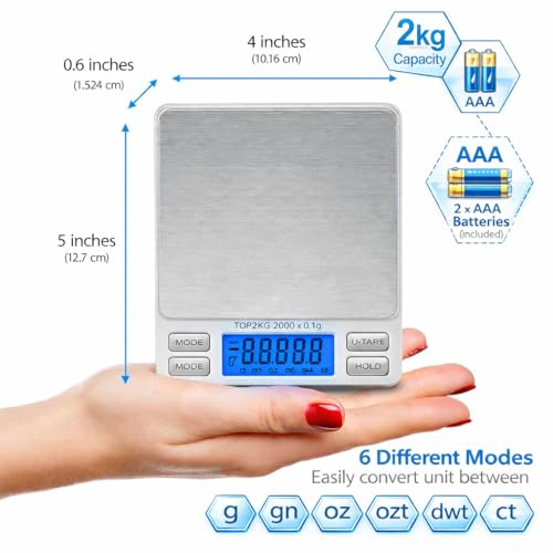 Smart Weigh Gold & Jewelry Scale 2000g x 0.1g, Pocket Digital Scale with Backlit LCD - Variation 1 / 2000 Grams