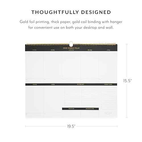Sugar Paper Family Planning Pad, 19 x 15 inches, Large Hanging Planning Pad, Brass Spiral Bound Notepad, Gold Foil Details, 26 Pages