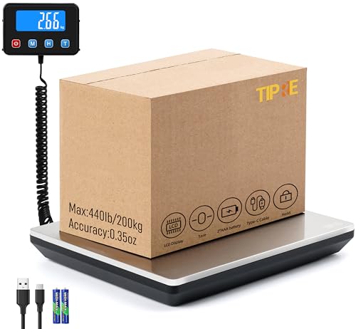 TIPRE 440lb Silver Stainless Steel Heavy Duty Digital Postal Scale with LCD & Type-C