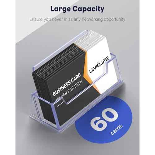 Uniclife 2 Pack Acrylic Business Card Holder for Desk 1 Slot Clear Business Card Display Stand for Men & Women Desktop Business Card Organizer Card Stand for Office Home Exhibition, 60 Card Capacity