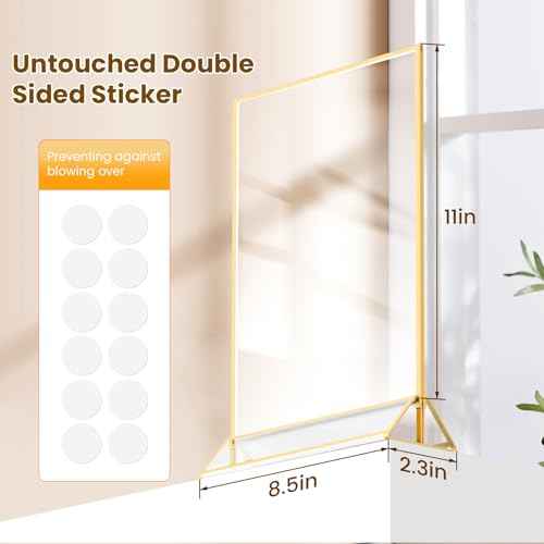 Acrylic Sign Holder 8.5X11 Gold Frames Double-Sided Gold Picture Frames for Menu Holder Wedding Table Numbers Display Stand with Removable Sticky Dots -6 Pack