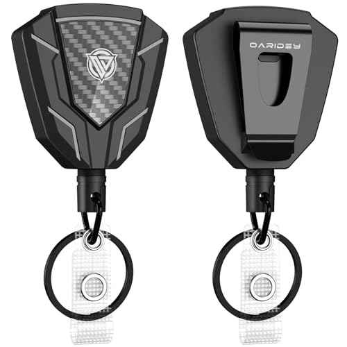 Oaridey Heavy Duty Retractable Keychain with Belt Clip, Retractable Badge Holders with Carbon Fiber Front, Badge Reels Retractable with Key Ring and 31.8¡± Steel Cord, 9oz Rebound - 2 Pack
