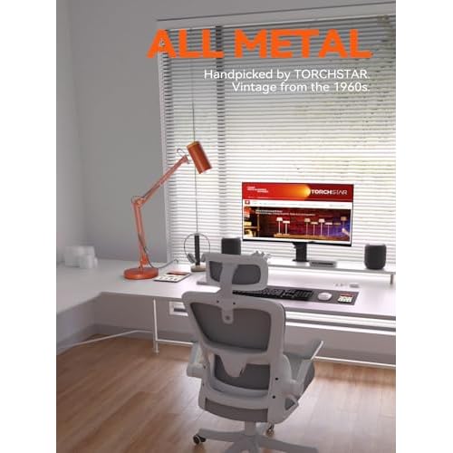 TORCHSTAR Tall Swing Arm Desk Lamp with Wooden Accent, Adjustable Large Size Max Height 29.7", E26 Base Metal Task Lamp, Office Desktop Lamp with On/Off Switch, for Reading, Study, Workbench, Orange