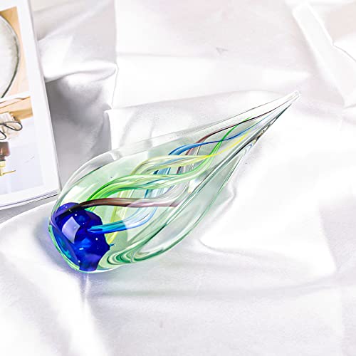 9" Tall Sculpture Hand Blown Glass Decor, Paperweight for Office Desk, Modern Glass Art Figurines Mediterranean Beach House Decor, Living Room Coffee Shelves Table Top Decoration (Aqua)