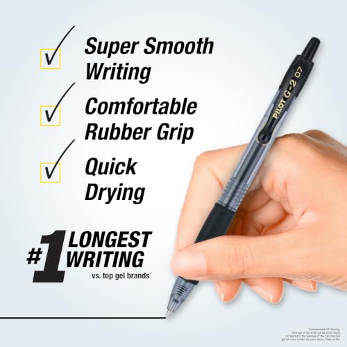 Pilot G2 Premium Gel Pens Fine Point 0.7mm Black Ink 12-Pack