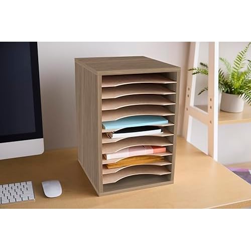 Safco Products Vertical Desktop Sorter, 11 Compartment, Gray Wood