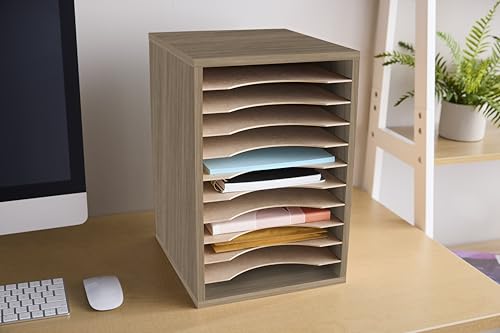 Safco 11-Compartment Vertical Desktop Organizer, Gray Wood
