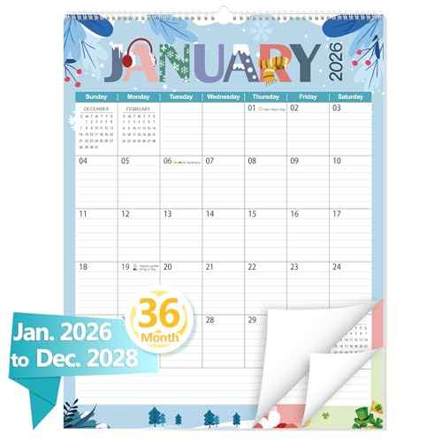 GuassLee Extra Large Wall Calendar 2026-2028, 36-Month Vertical Wall Calendar 2026, Jan. 2026 to Dec. 2028, 17" X 22" Paper Hanging Planner with Thick Paper Spiral Bound for Office Home Organizing