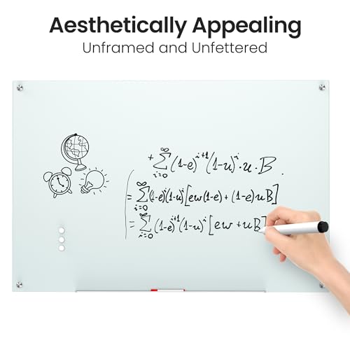 VUSIGN 36" x 24" Glass Whiteboard, Magnetie Dry Erase Board of Frameless, Minimalist Style Glass White Board for Wall, Office, Home,School