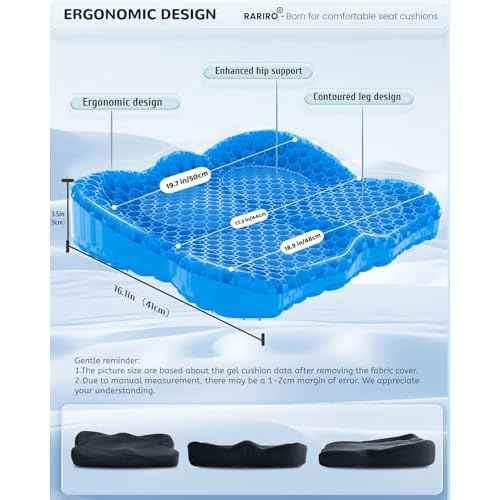 Enlarged 19.7" Gel Seat Cushion, Egg Gel Chair Pads for Wheelchair Pressure Coccyx Sciatica Pain Relief, Cooling Desk Seat Cushion for Kayak, Car, Office Chair Long Sitting[Blue]