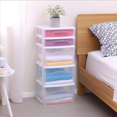 HOMZ 5-Drawer Storage Cart - White Frame, Clear Drawers, Medium Plastic Organizer