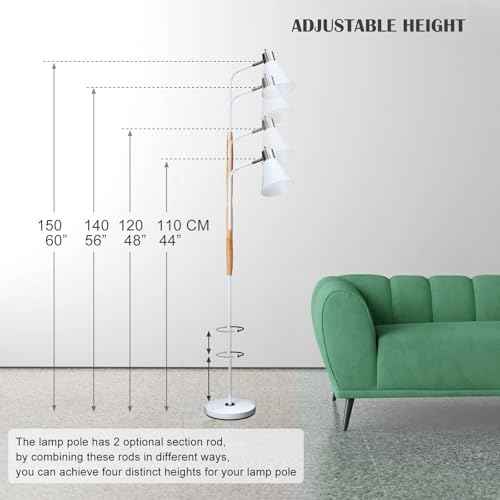 Reading Floor Lamp,Industrial Modern Style,360¡ÆRotatable Shade,Height Adjustable, 3 CCT Adjustable,for Living Room,Office,Bedroom Reading,Easel Work (White+Wood)