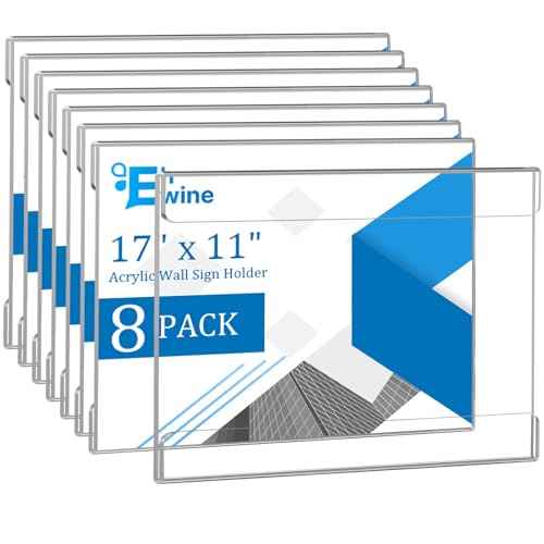 EHWINE 8 Pack 11x17 Wall Mount Acrylic Sign Holder,Horizontal Wall Signs Photo Menu Flyer Display Holders, Plastic Clear Acrylic Frames for Office Home Hotel Business Store (with Adhesive Tape)