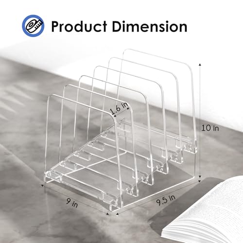 MaxGear Desk File Organizer, 5-Section Vertical Acrylic Filing Folders Holder Stand, Clear Incline Document Organizer Sorter Rack for Office School Home