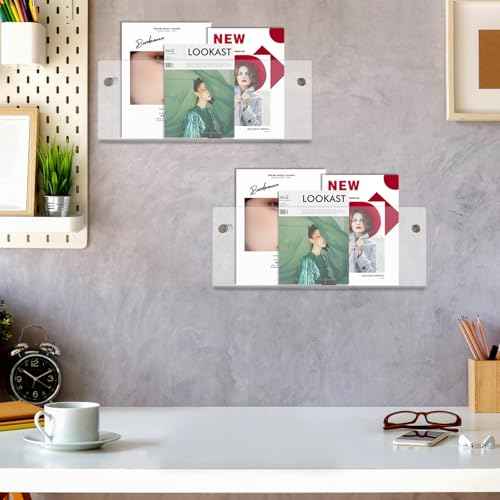 4PCS Acrylic Magazine Rack 16 Inch Wall Mount Acrylic Magazine Holder Acrylics Wall Organizer 16 Inch Floating Magazines Display Acrylics Book Shelves Walled Magazines Holder for library