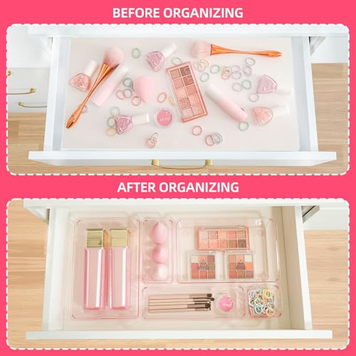 Pink Acrylic Drawer Organizer Trays Set of 25 for Kitchen, Bathroom, Office & Makeup Storage