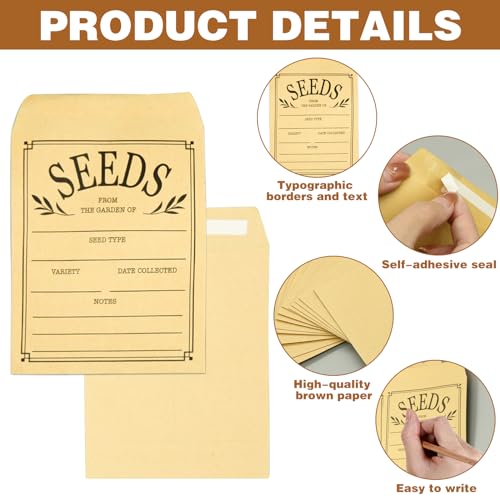100Pcs Seed Envelopes with Self-Adhesive Seal - Brown Paper Seed Storage Pack