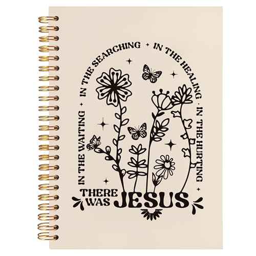 BearCake Boho Floral Christian Notebook Journal, Christian Gifts for Women, Bible Notebooks for Note Taking, Bible Journaling Notebook, There Was Jesus Hardcover Spiral Notebook 5.5x8.3