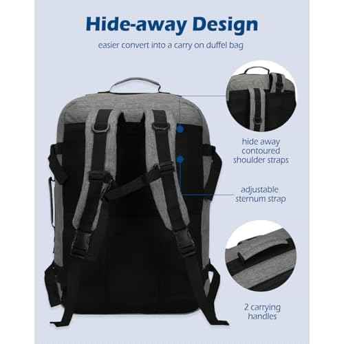 Hynes Eagle Carry on Backpack 38L Large Travel Backpack for Women Flight Approved Weekender Bag Laptop Backpack Men 15 inches Black Grey 2023