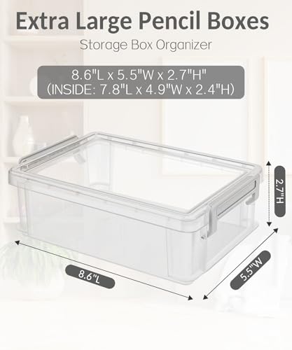 Sooez Grey Large Stackable Plastic Pencil Box 6 Pack - Extra Large Capacity