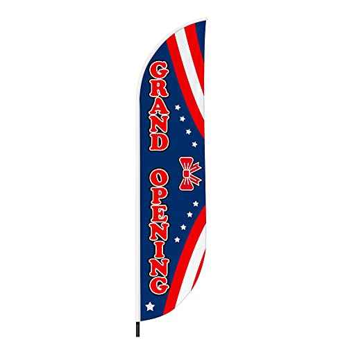 Grand Opening Feather Flag Only (11.5feetX2.5feet) by DreamController | Outdoor Business Advertising Tall Flag | Weather-Resistant Knitted Swooper Flag | Made In USA | HD Print