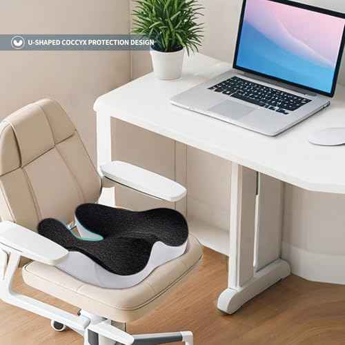 Pressure Relief Seat Cushion for Long Sitting Hours on Office/Home Chair, Car, Wheelchair - Extra-Dense Memory Foam for Hip, Tailbone, Coccyx, Sciatica-Black (Light Edge)