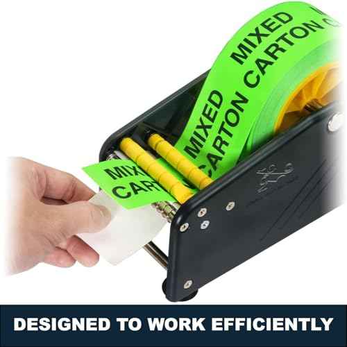MDJ by Excell Manual Label Sticker Dispenser with 4 Suction Cups Base for Tabletop, Adjustable Holder for Multiple Rolls for Office, Home, School, Warehouse, Easy Peel Off, Fits up to 3" Wide Labels