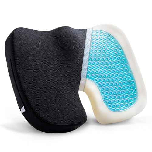 Seat Cushion for Long Sitting, Cooling Gel Memory Foam Seat Cushion - Back, Sciatica, Coccyx, Tailbone Pain Relief - for Office Chairs, Car Seat, Wheelchair Sitting Cushion (Black)