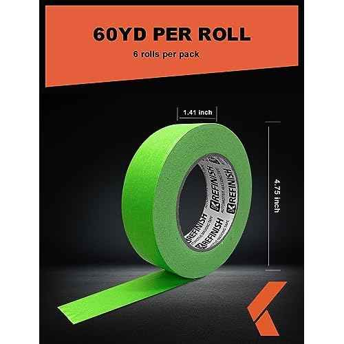 Painters Tape - Green No Residue Automotive Masking Tape, Heat Resistant for Paint Booth, 1.41 Inches x 60 Yards, 6 Rolls