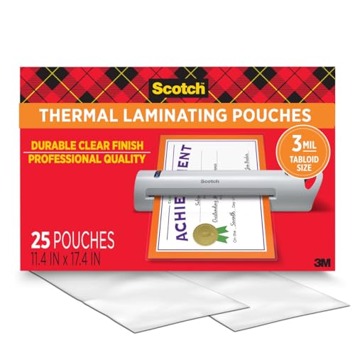 Scotch Thermal Laminating Pouches 11 1/2 x 17 1/2 Inches, 25 Pack - Legal Size, 3 Mil, for Laminators