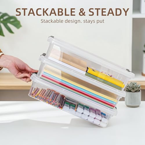 Citylife 3-Piece 5.3 Qt Stackable Plastic Storage Bins with Lids, Paper Organizer