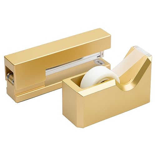 JAM Paper Gold Office & Desk Combo Set - 1 Stapler & Tape Dispenser, 2 Pack