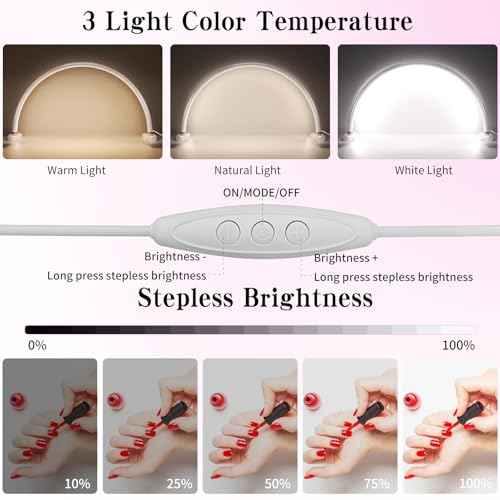 Half Moon Nail Desk Lamp,USB Powered Tri-Color Temperature Brightness Adjustable Arch Light for Moon Light Nail Tech/Handicraft Lighting (Medium Size White)