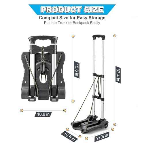 Small Folding Hand Truck Dolly with 2 Wheels, Lightweight Aluminum Foldable Luggage Cart, Collapsible Cart Portable Dolly for Airport Travel Moving Use