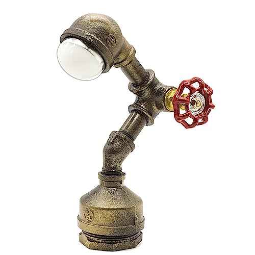 Industrial Steampunk LED Desk Lamp, Iron Piping Loft Style Vintage Antique Light, Retro Desk Lamp, Alfred Night Light LL-007-WW