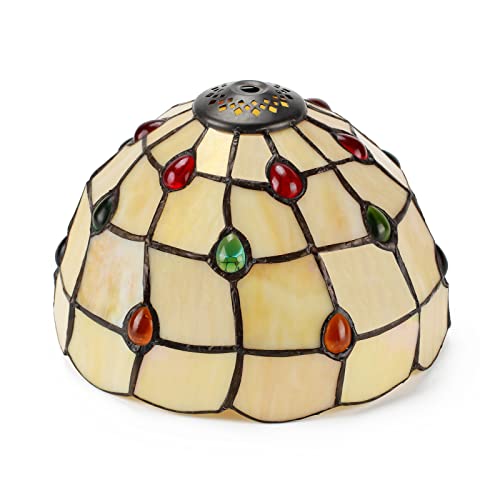 MIAOKE Stained Glass Table Lamp,Stained Glass Crystal Bead Style Table Light,Handmade Desk Bedside Night Light,Antique Art Craft Gifts Living Room Bedroom Bookcase(Phoenix Tail Pearl)