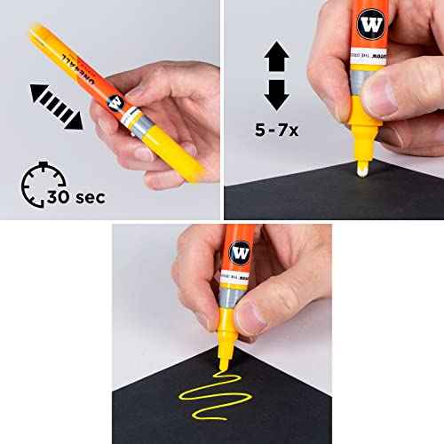 Molotow One4All 127HS Acrylic Marker Basic Set 1 (2.0 mm Line Width, High Coverage and Permanent, Quick Drying, Refillable, for Almost All Surfaces) Pack of 6 Assorted
