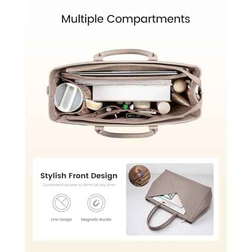 LOVEVOOK Laptop Tote Bag for Women with Large Cup Holder, 15.6 Inch PU Leather Work Bag Teacher Tote Bag, Waterproof Computer Bags Business Office Briefcase Handbag