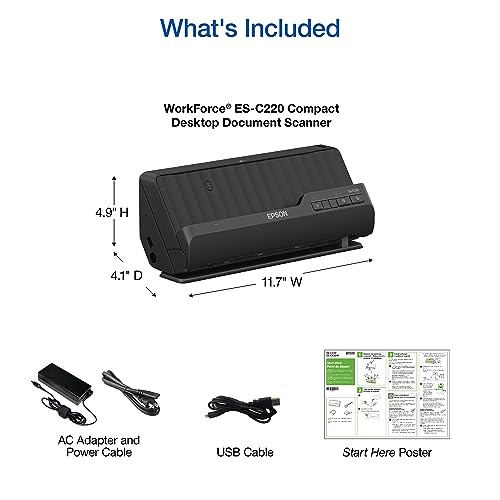 Epson Workforce ES-C220 Compact Duplex Document Scanner with Auto Feeder