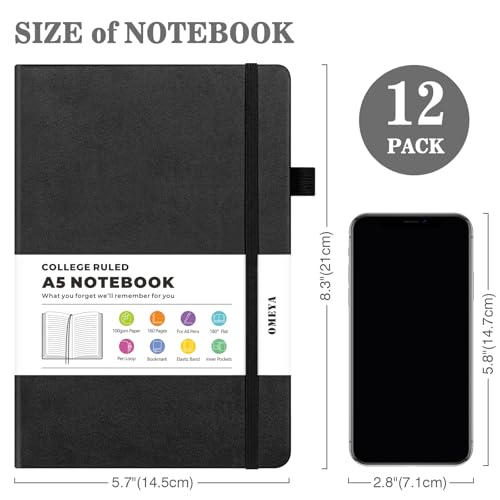 12 Pack Journal Notebooks for Work with 12 Pens, A5 Hardcover Notebook£¬Business Notebooks Bulk, College Ruled Notebook for Men, Leather Journal for Writing, 160 Pages, 100GSM Thick Paper (5.7" x 8.3")