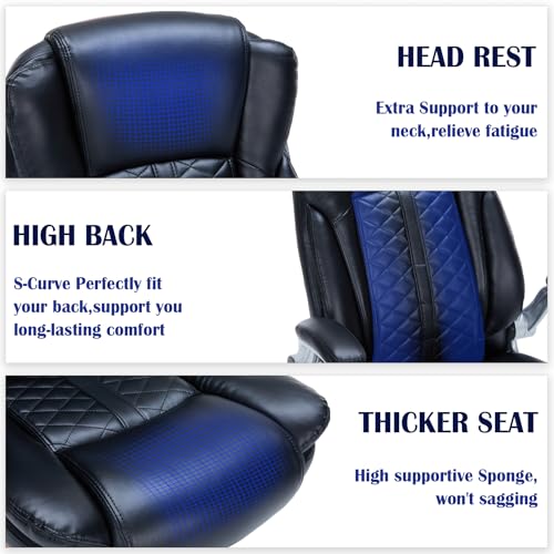 HESL 400lbs Heavy Duty Executive Office Chair Black Flip-Up Armrests Ergonomic Breathable PU Leather