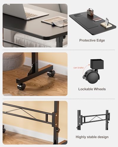 Amztabler Black Adjustable Height Standing Desk on Wheels – Mobile Sit-Stand Workstation