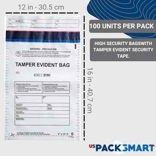 12¡±x16" Opaque Plastic Deposit Bags with Security Tape Tamper Evident - Secure Bank Deposits, Cash Handling, & Currency Transport | Self-Sealing Tape with Hidden Graphics | 100-Pack