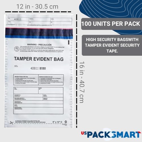 12"x16" Opaque Deposit Bags with Tamper-Evident Tape — Self-Sealing, 100-Pack