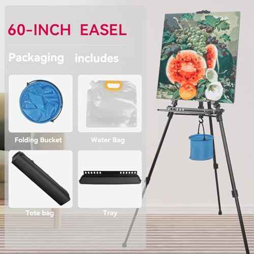 YDisplay Artist Easel Stand for Painting with Organizer Tray,Aluminum Easel with Carry Bag for Indoor Outdoor Perfect for Adults & Kids,Black