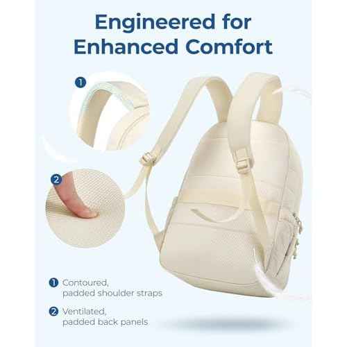 BAGSMART College Laptop Backpack, Travel Laptop Backpack for Women, Quilted Casual Daypack, Water-Resistant Bookbag for 15.6 Inch Laptop, Beige