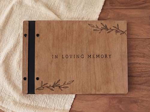 Funeral Guest Book with Signing Pen – Memorial Wooden Guestbook in Cherry Wood
