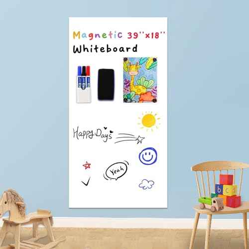 YOUNGJQ Magnetic Whiteboard Contact Paper 39" x 18" Adhesive Magnetic Dry Erase White Board Sticker for Wall, Peel and Stick Wallpaper, Easy to Write and Clean for Playroom Office