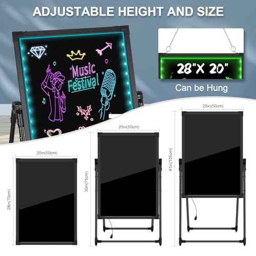 LED Message Board, 28"x20" Flashing Neon Effect & Remote Control, Illuminated Erasable Signage Board for Restaurants/Bars/Cafes, Includes 8 Fluorescent Chalk Markers